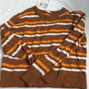 Orange Striped Crew Sweater